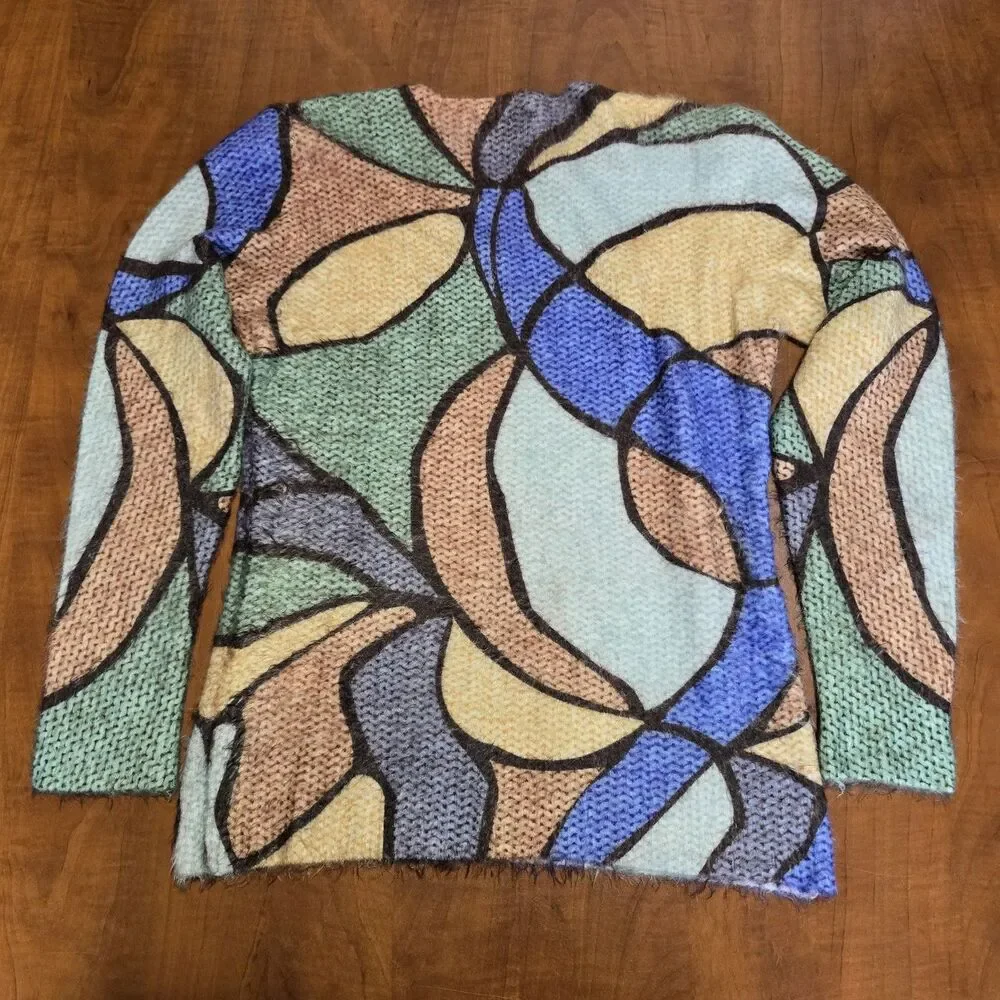 Kingsland Woman Vintage Angora Viscose Stained Glass Window Print Sweater M